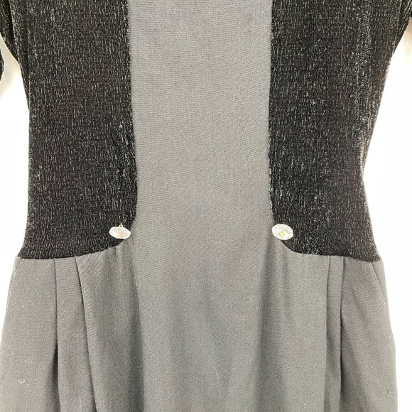 Vintage 80s Nina Ricci Black Sheath Long Sleeve Dress Square Neckline | M 40 - Picture 4 of 16